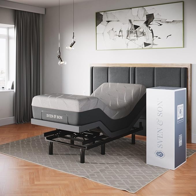 Sven & Son Classic Adjustable Bed Base, Head and Foot Lift, Massage, Under-Bed Lights, USB, Gel Memory, Zero Gravity Smart Frame - Twin XL + 10 inch Memory Foam Matt (Firm)