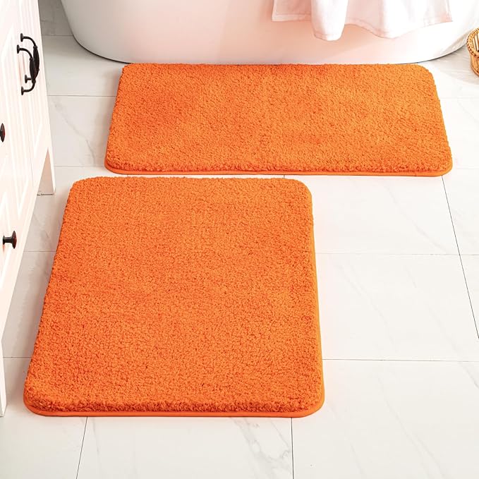MIULEE Orange Bathroom Rug - Cute Fall Absorbent Bath Mat Made of Thick Fluffy Microsiber for Bathroom Floor, Tub or Entryway, Non Slip Rubber Backside for Extra Safety, Machine Washable - 16''x24''