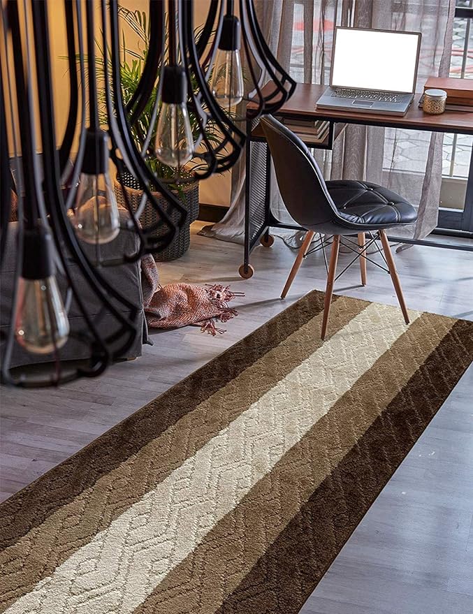 Custom Size Hallway Runner Rug Damask Brown Color 31 inch Wide Select Your Length Non-Slip (Skid Resistance) Rubber Backing 13 feet x 31 inch