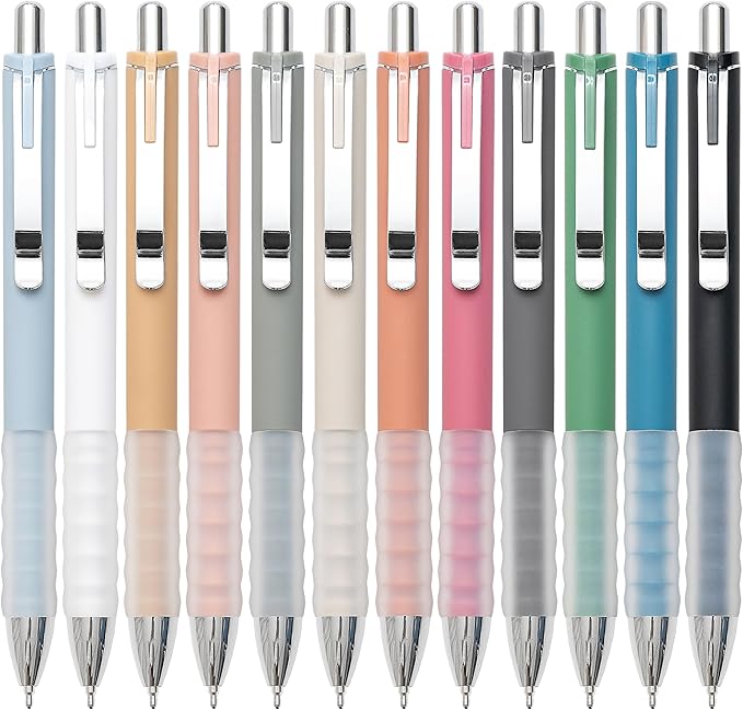 Linbsunne Ballpoint Pens Black Medium Point 1mm Pen with Super Soft Grip Ball Point Pen for Men Women Retractable Pens (silver-12 pcs)
