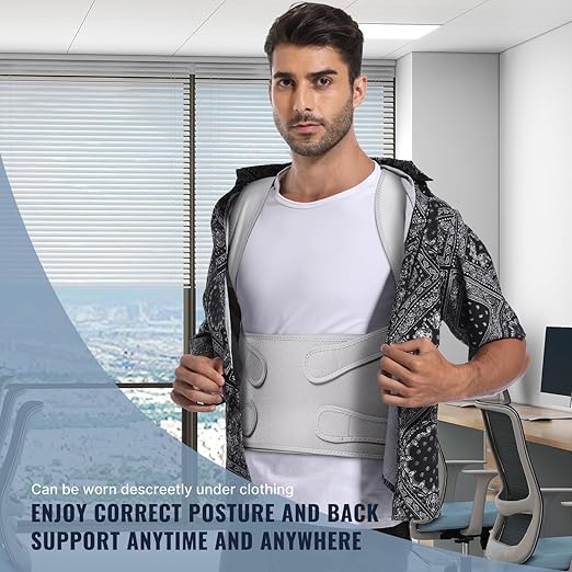 Posture Corrector for Women and Men, Adjustable Back Brace with Full Back Support, Shoulder Straightener for Spine Alignment, Kyphosis, Hunchback, Scoliosis, Lumbar, Spine, Grey (Medium)