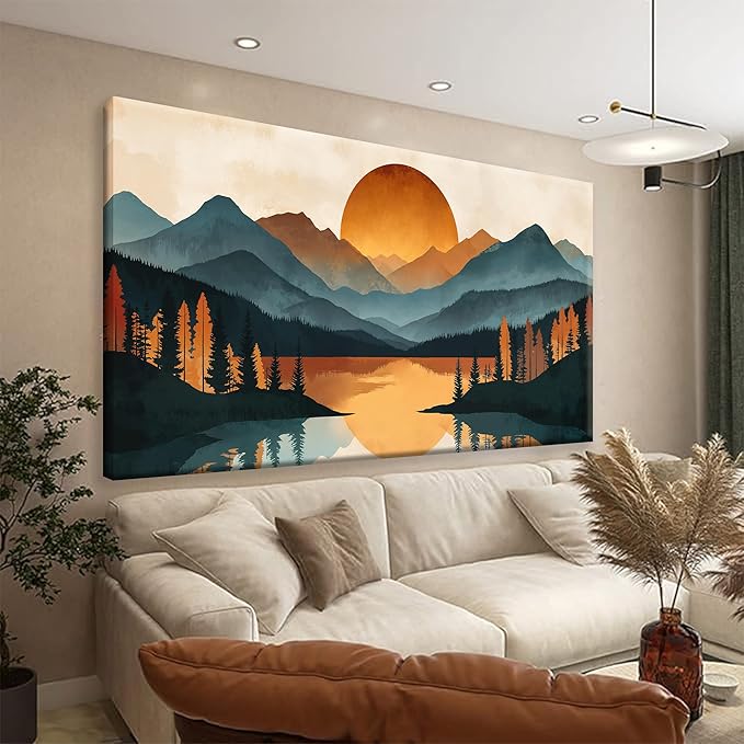 Suconvng Mountain Boho Wall Art For Living Room Prints Canvas Art Wall Decor For Office Home Wall Decorations Picture For Bedroom Forest River Landscape Prints Paintings Pictures Artwork 24 X 48 In