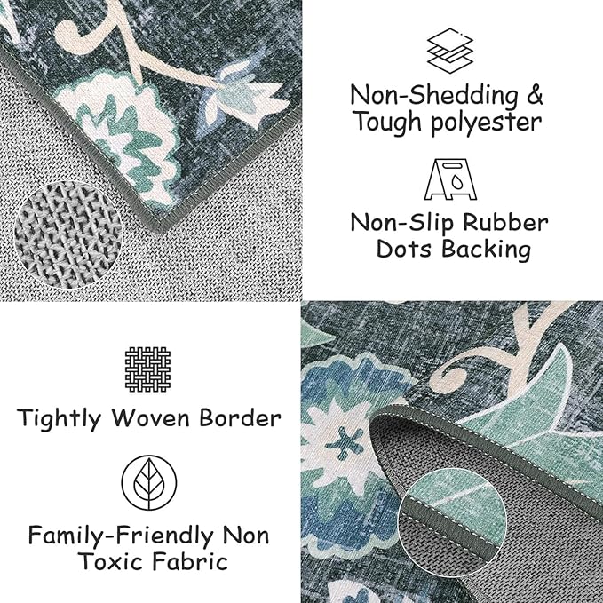 Beeiva Floral Kitchen Runner Rug, 2.5x10 Runner Rug Vintage Blue Rug Runners for Hallways, Kitchen Rugs Non Slip Washable Paisley Stair Print Runner Carpet for Entryway Laundry Room