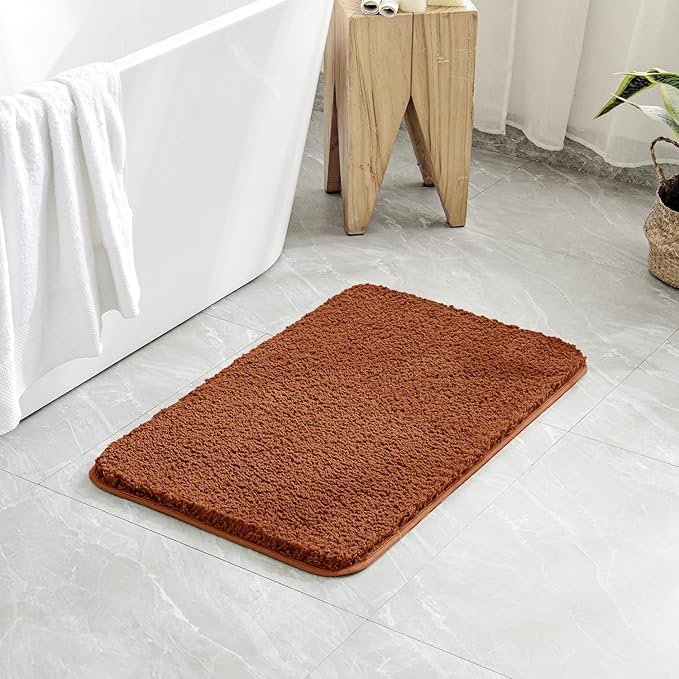 MIULEE Burnt Orange Extra Thick Non Slip Bathroom Rug Shaggy Soft Bath Mat Plush Microfiber Absorbent Water for Shower Tub Machine Washable (20x30 Inches)