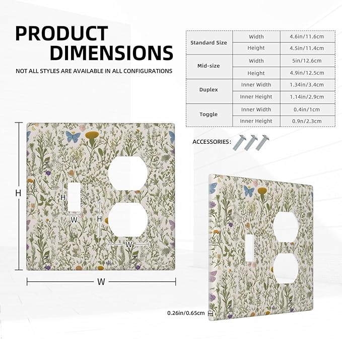 Floral Vintage Garden Plants Herbs Flower Botanical Outlet Covers 1 Toggle/1 Duplex Light Switch Covers Decorative Mustard Green 2 Gang Combin Gfci Wall Plate Electrical Receptacle Switchplate