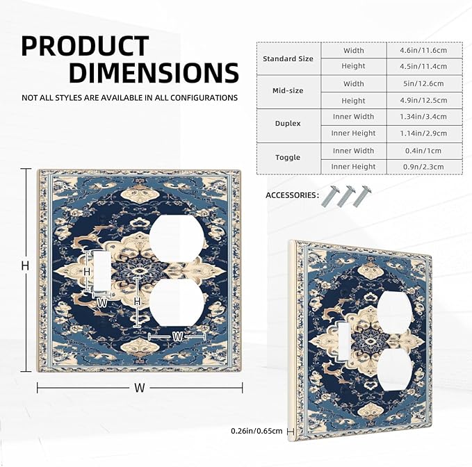 Decorative Outlet Covers Boho Beige Navy Blue Medallion 2 Gang Duplex Light Switch Cover Plate Gfci Wall Plate Plug Switch Plate Covers for Country Bathroom Bedroom Decor