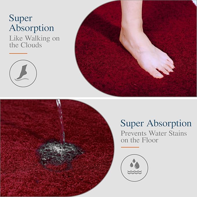 Walensee Large Bathroom Rug (24 x 72, Red) Extra Soft and Absorbent Shaggy Bath Mat, Machine Washable Microfiber, Non Slip Luxury Floor Mat