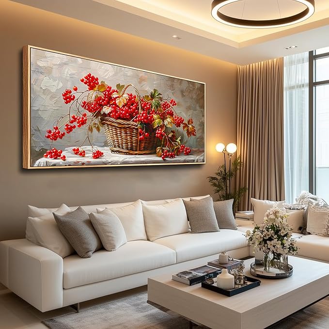 PHAOHUAXM Canvas Wall Decoration For Living Room Restaurant Wall Art For Office Bedroom Abstract Red Fruit Wall Decor Wooden Frame Printing Picture Artworks Mural Modern Home Decoration 20"X40"