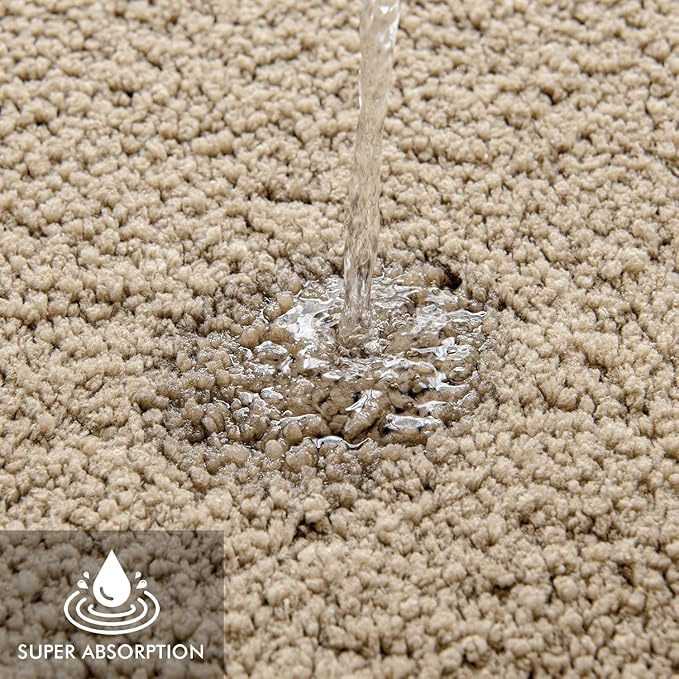 MIULEE Microfiber Toilet Bath Mat U-Shaped Contour Shaggy Bathroom Rugs Non Slip Extra Thick Soft Bath Rug Absorbent Water for Bathroom Commode Machine Washable(20x24 Inch, Tan)