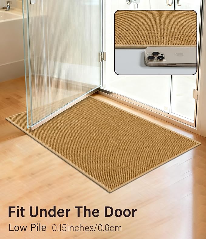YIHOUSE Bathroom Rugs Mats Sets 5 Pieces, Ultra Thin Bath Mat Absorbent Non Slip Bath Rugs for Bathroom Washable, Shower, Sink, Laundry (Yellow, 5 Pieces)