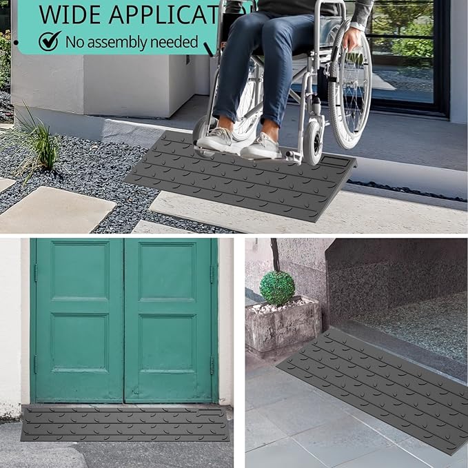 BESEA 1" inch Threshold Ramp Rubber Wheelchair Ramp, No-Slip Surface 2500 Lbs Load Capacity for Home Doorways Driveways Curb(2PACK)