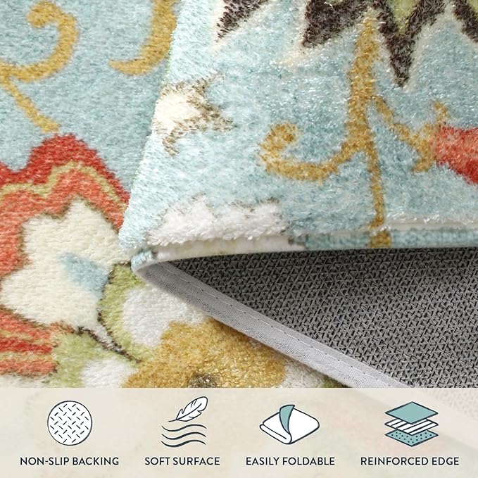 Lahome Collection Modern Floral Area Rug - 3'x5' Washable Rug Non-Slip Colorful Vintage Accent Distressed Throw Rugs Floor Carpet for Living Room Bedrooms Decor (3’X 5’, Paisley)