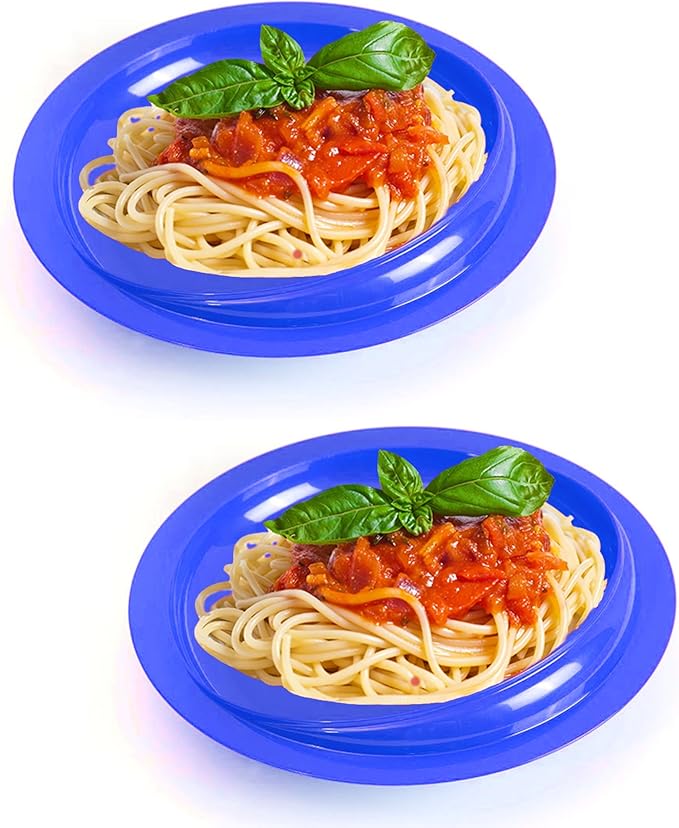 pekokavo 9" Anti-Spill Suction Bowl for Seniors, Non-Slip No Tip Adaptive Feeding Bowl for Elderly, Disabled Adults, or Parkinson's, Pack of 2 (Blue Plates)