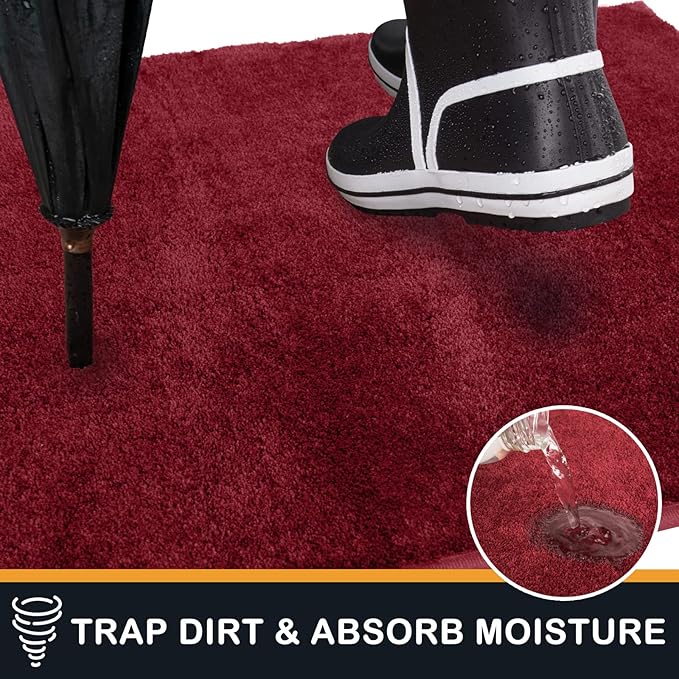 PURRUGS Dirt Trapping Door Mat 34" x 59", Non-Slip Machine Washable Entry Rug, Shoe Scraper, Dog Doormat, Super Absorbent Welcome Mat for Front & Back Door, Muddy Shoes & Paws, Burgundy Red