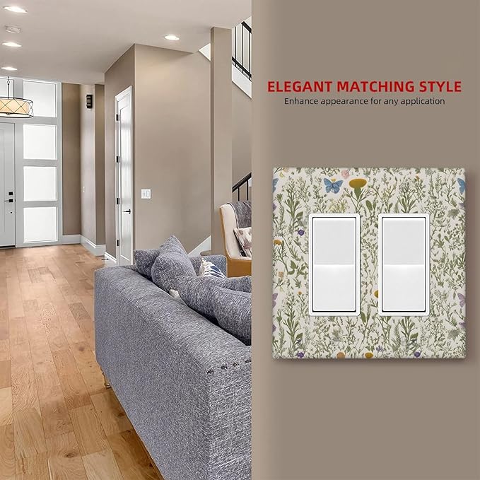 Floral Vintage Garden Plants Herbs Flower Botanical Outlet Covers Double Rocker Light Switch Covers Decorative Mustard Green 2 Gang Gfci Wall Plate Electrical Receptacle Switchplate Home Decor