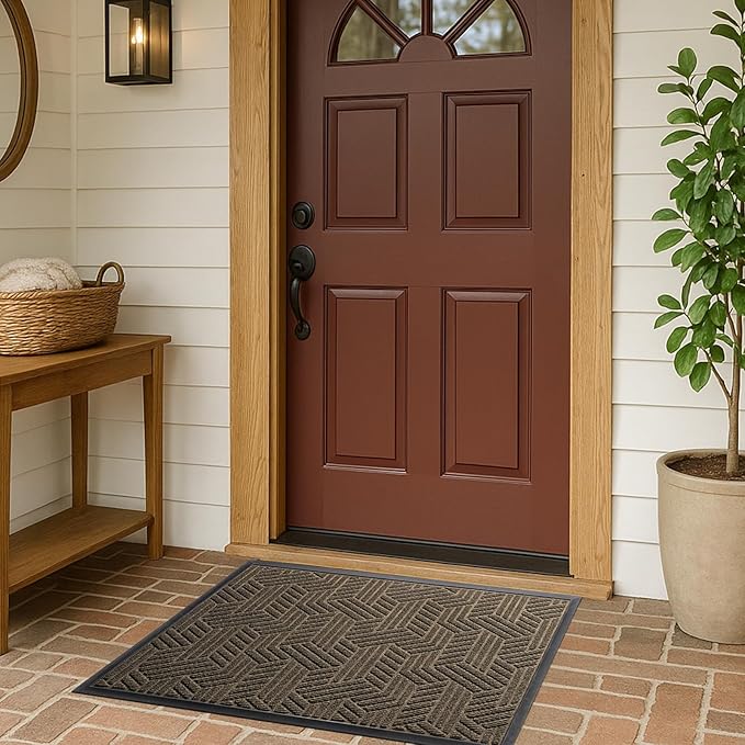Front Door Mat 29.5"x17" Indoors Outdoors Welcome Mats, Waterproof Non-Slip Rubber Backing Heavy Duty Doormat Outside Entrance, Low Profile Entryway Rugs Floor Mat for Patio, Pattern B Brown