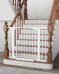 Cumbor 29.7-40.6" Baby Gate for Stairs, Mom's Choice Awards Winner-Dog Gate for Doorways, Pressure Mounted Auto-Close Pet Gates for Dogs Indoor, Safety Child Gate with Easy Walk Thru Door, White