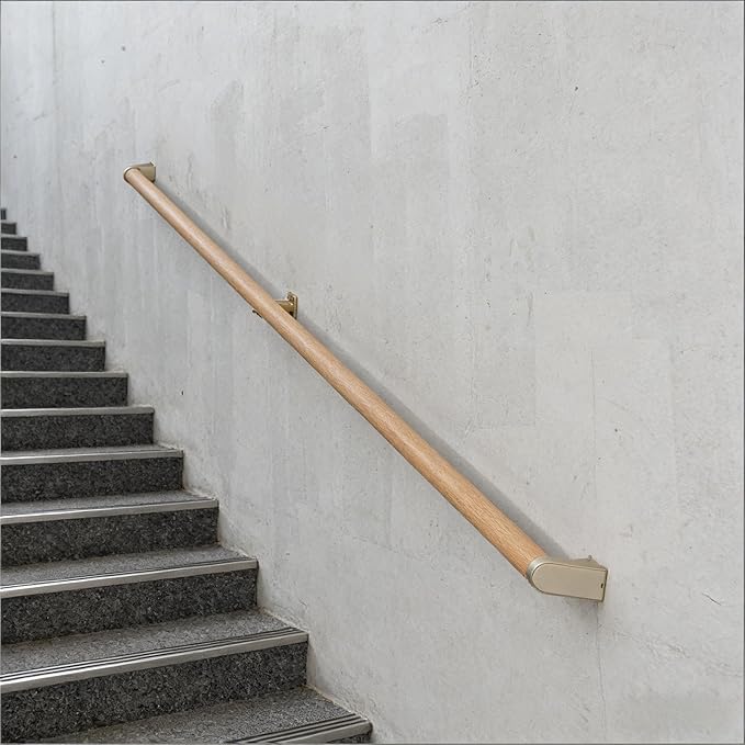 14 FT Modern Aluminum Handrail Set - ADA Compliant Indoor & Outdoor stair railing. 1.4" Diameter Grab Bar. Wall-Mounted with 90°Wall Return End. Ideal for Safe Grip，Rust Free(Cherry Wood Grain, 14 FT)