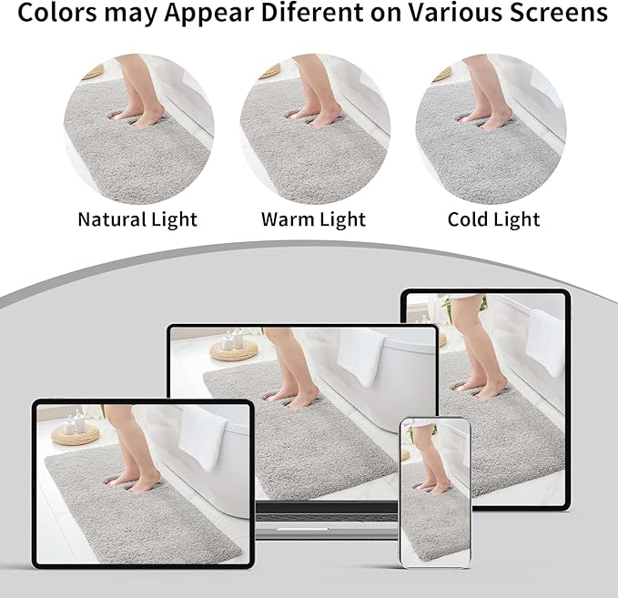 Gray Bathroom Runner Rug 24x59 Non Slip Fluffy Long Bath Mat for Bathroom Floor Washable Plush Luxury Bath Rug for Tub Absorbent Shower Sink Mat Bedside Rug