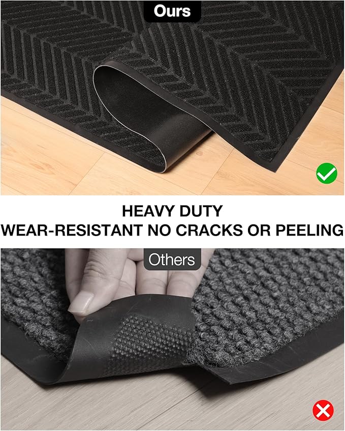 3′ x 10′ Front Door Mat Indoor Outdoor Entrance, Heavy Duty Non-Slip All Weather Commercial Floor Mat for Entryway, Trap Dirt Waterproof Vinyl Welcome Mat for High Traffic Area (Black)