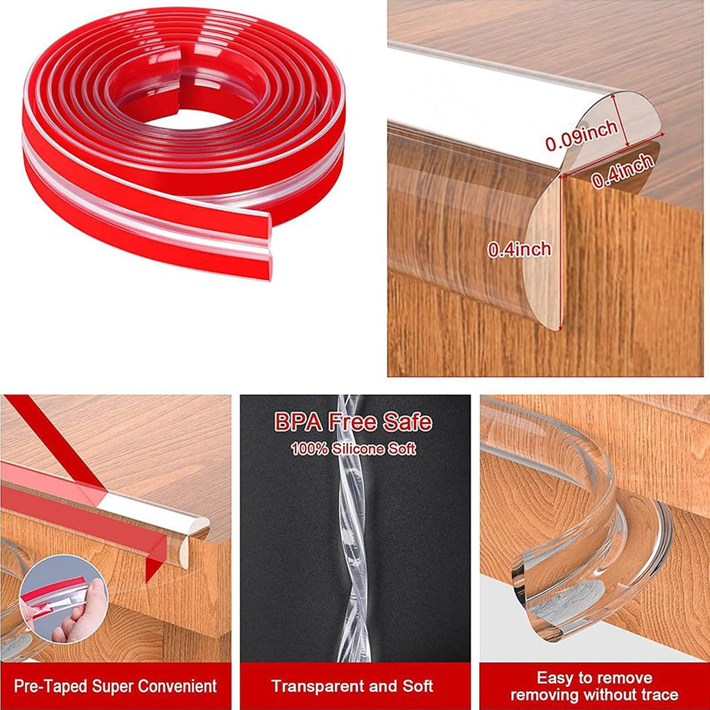 Baby Proofing, Edge Protector Strip Clear, 20 FT Silicone Soft Corner Protectors for Baby with Upgraded Pre-Taped Strong Adhesive, Edge Protectors for Sharp Corners for Cabinets, Drawers(4 Corners)