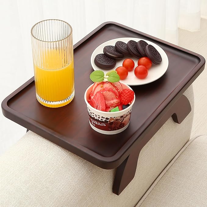 SINWANT Couch Arm Table,Bamboo Sofa Arm Clip on Tray Tables,Couch Armrest Table Suitable for Home Drinks/Eat/Fruit, Snack Chair Tray for Drink Eating