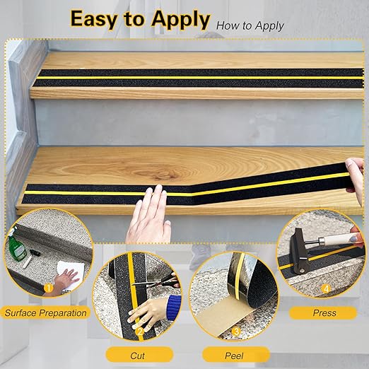 S&X Heavy Duty Anti Slip Tape 6 Inch x 60 Ft, 2X Longer Enhanced Adhesive Grip Tape with Reflective Strip, Outdoor Stair Treads Non-Slip for Steps Ramps Boats Decks Long-Lasting