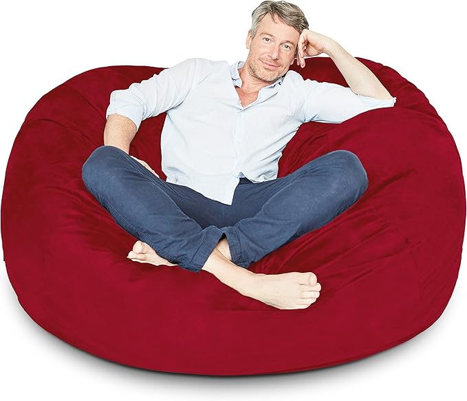 Lumaland Luxurious 5ft Large Bean Bag Chair with Microsuede Cover - Ultra Soft, Foam Filling, Washable Bean Bag Sofa for Kids, Teenagers, Adults - Sack Chair for Dorm, Family Room - Red