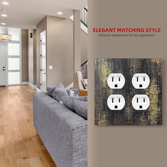 Outlet Covers Vintage Industrial Rusty Metallic 2 Gang Double Duplex Decorative Light Switch Covers Electrical Wallplates Socket Faceplate For Farmhouse Cabin Decor