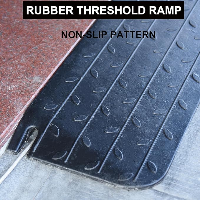 OrangeStar Rubber Threshold Ramp for Doorways, 1.5" Rise Non-Slip Wheelchair Ramp, 33000lbs Load Capacity, Rubber Curb Ramp for Wheelchair, Scooter(2 Packs)