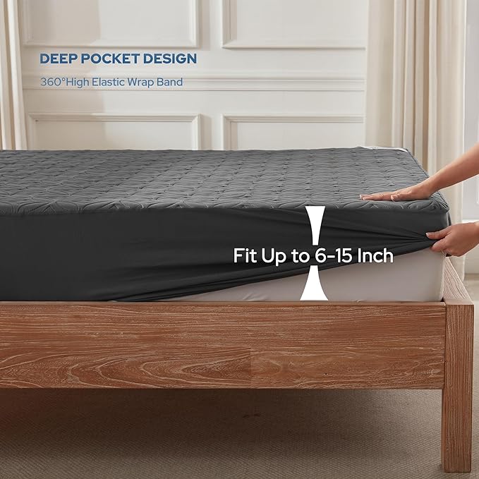 BEDLORE 2 Pack Waterproof Mattress Protector, Full Size Mattress Pad with Deep Pocket 6"-15" Depth, Soft Breathable Bed Mattress Cover for Bedroom, College Dorm (Gray)