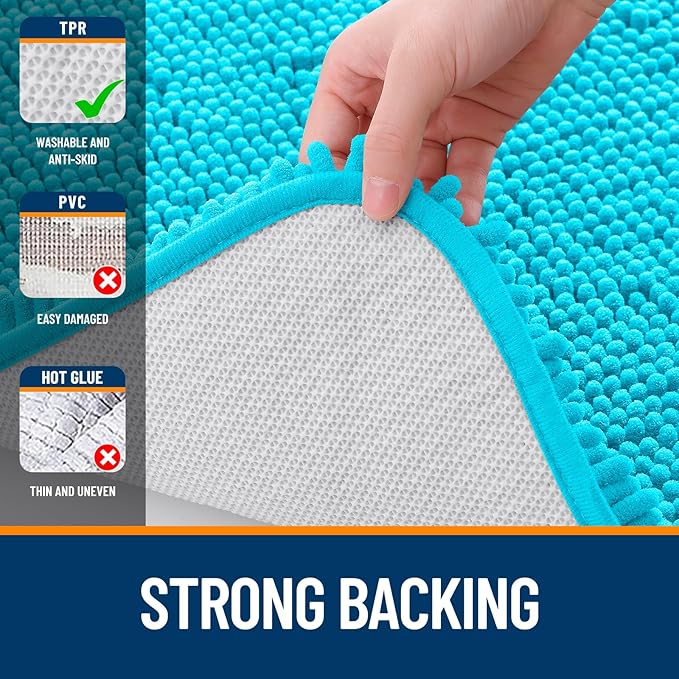 OLANLY Bathroom Rugs 30x20, Extra Soft Absorbent Chenille Bath Rugs, Rubber Backing Quick Dry, Machine Washable Bath Mats for Bathroom Floor, Tub and Shower, Home Decor Accessories, Aqua Sky