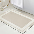 Ultra Thin Bath Mat, Upgrade Backing Non Slip Thin Bath Mats Fit Under Door, Quick Dry Ultra Absorbent Bathroom Rugs, Machine Washable Bath Rugs for Bathroom, Bathtub, Light Beige/Bordered/32"x20"