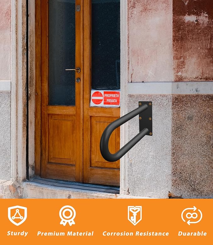 Handrails for Outdoor Step Black Safe Grab Bar Railing U Shaped Pipe Metal Handrail Hand Railing Stair Indoor or Outdoor Stair Hand Railing Wall-Mount Used Walls for Garage Porch Patio Garden Entrance