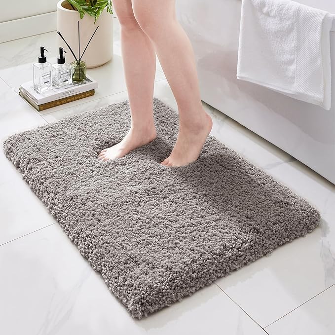 Bathroom Rugs 36x24, Ultra Thick Shaggy Soft Microfiber Absorbent Bath Rug, High Density Foam Latex Non Slip Backing, Machine Washable Bath Mats for Bathroom Floor & Sink, Grey