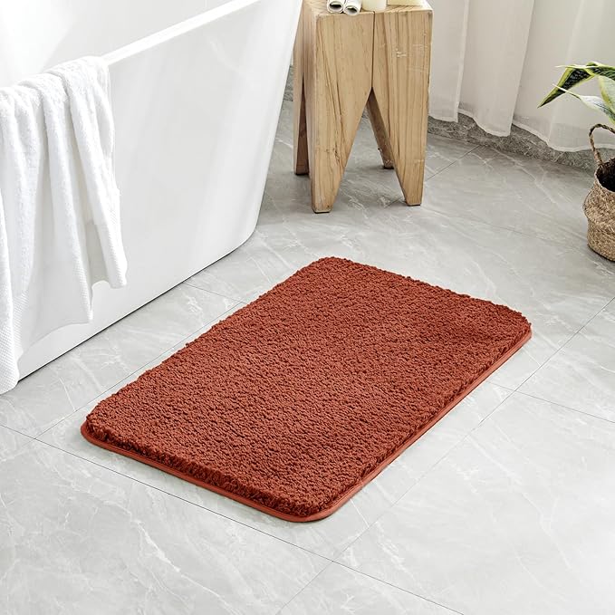 MIULEE Rust Extra Thick Non Slip Bathroom Rug Shaggy Soft Bath Mat Plush Microfiber Absorbent Water for Shower Tub Machine Washable (24x44 Inches)