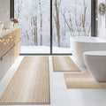 BSICPRO Bathroom Rugs Sets 3 Piece, Toilet Rugs U-Shaped Contour Bath Mat Set, Large Striped Non Slip Absorbent Chenille Shower Mat, Beige