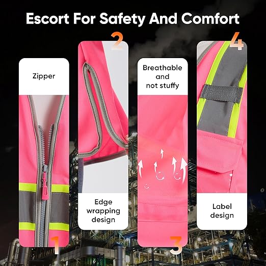 Hi Vis Safety Vest for Women, Working Drawstring waist Construction Vest with Pockets and Zipper, Womens Safety Vest, ANSI Type R Class2