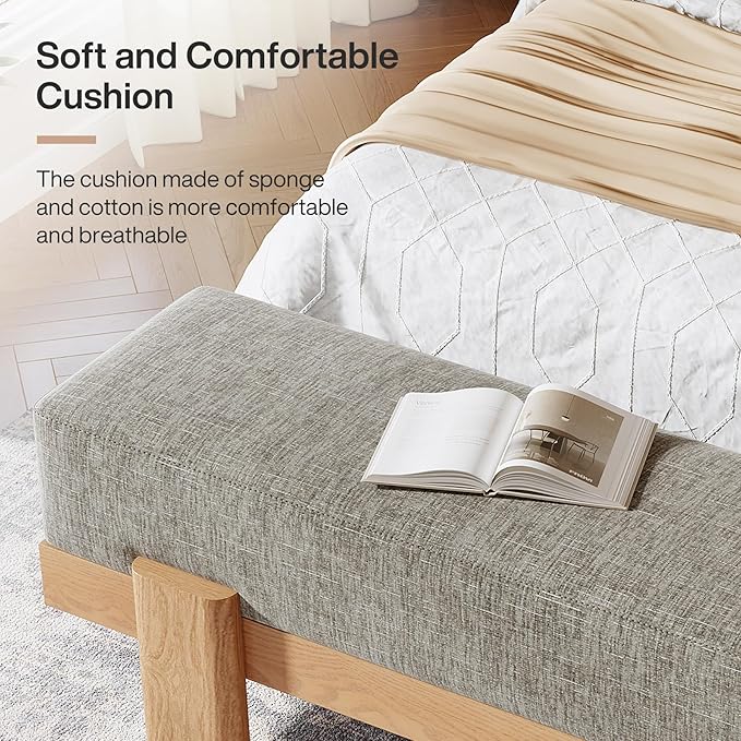 Tribesigns 55-Inch Upholstered Entryway Bench, Modern Shoe Bench with Fabric Padded Seat and MDF Frame, End of Bed Stool for Bedroom, Entrance, Living Room (Gray & Oak)