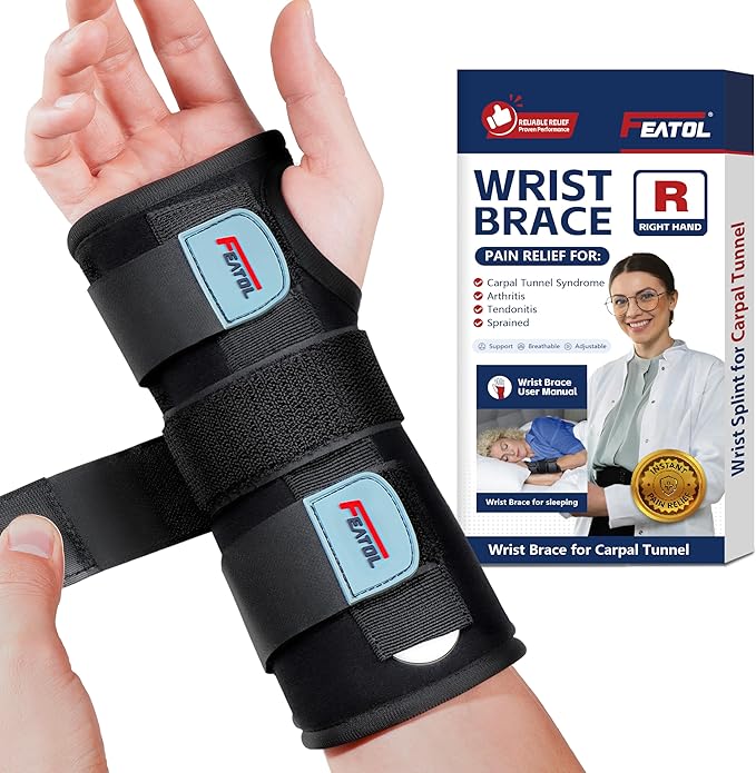 FEATOL Wrist Brace for Carpal Tunnel, Adjustable Night Wrist Support Brace with Splints Right Hand, Large/X-Large, Hand Support for Arthritis, Tendonitis, Sprain, Injuries
