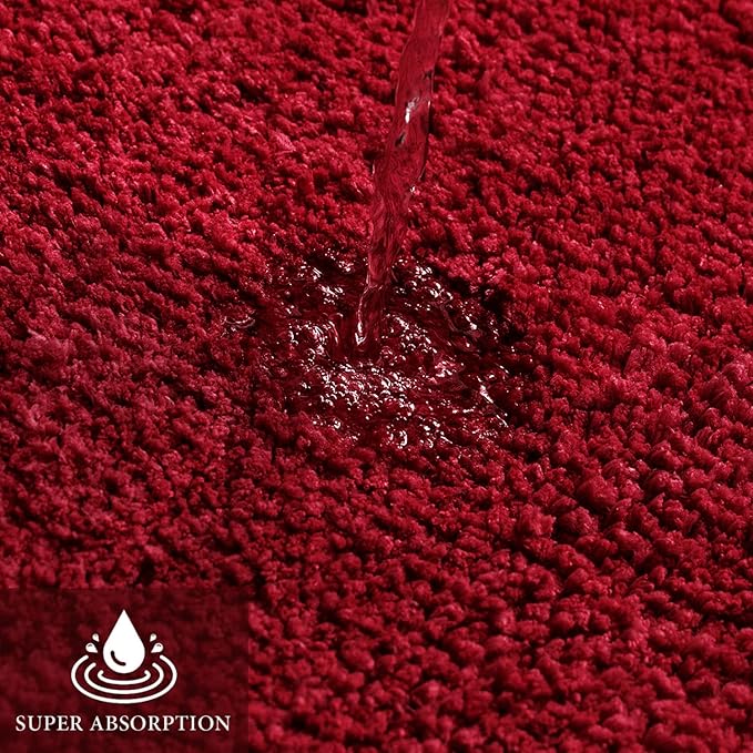MIULEE Christmas Red Microfiber Toilet Bath Mat U-Shaped Contour Shaggy Bathroom Rugs Non Slip Extra Thick Soft Bath Rug Absorbent Water for Bathroom Commode Machine Washable(20x20 Inch)
