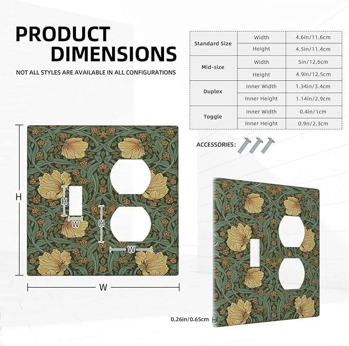 Wallplates William Morris Floral Vintage Flowers Pattern 1 Toggle 1 Duplex Switch Plate Electrical GFCI Faceplate Decorative Light Switch Covers for Bedroom living Room Decor