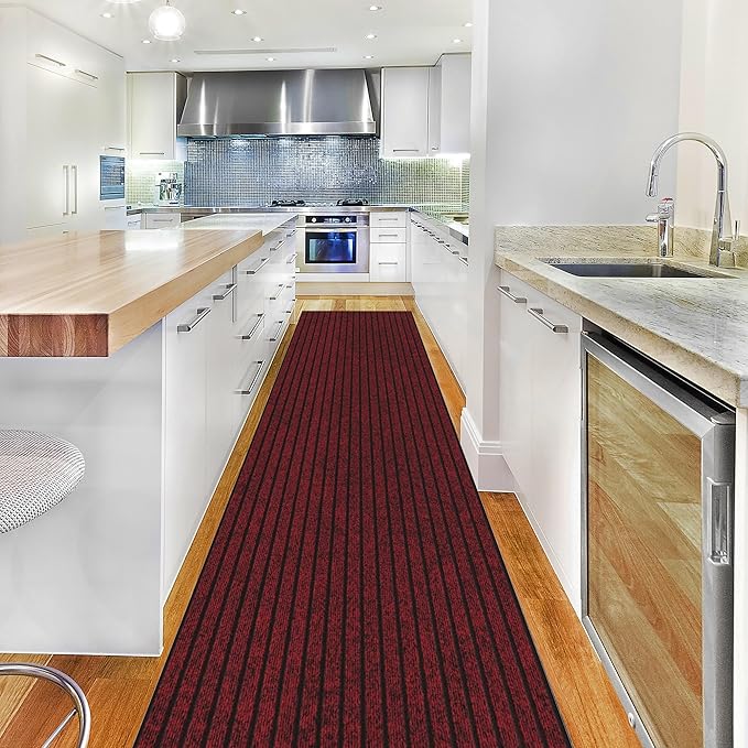 Ottomanson 2' x 7' Hallway Runner with Scraper Pile - Extra Durable Non-Slip Rug Mat for Indoor & Outdoor Use - Ideal for Kitchen, Entryway, Patio & Garage - High-Traffic Carpet, Red