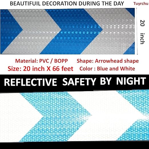 Reflective Tape Blue and White Outdoor Waterproof 20 inch, High Visibility Hazard Conspicuity Safety Industrial Marking Tape (66 feet)