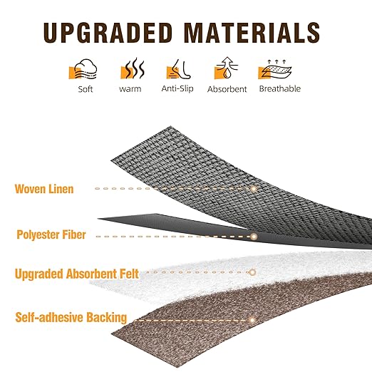 Deerly Carpet Stairs Runner Non Slip 7pcs Breathable Linen Stair Runner for Wooden Steps Peel and Stick Stair Treads Indoor Absorbent Staircase Covers Mat with Self-Adhesive Backing 8"X30" Black White