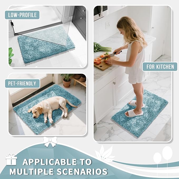 Yimobra Bathroom Rug Set 2 Piece, Luxury Shaggy Bath Mat Set with Non Slip Backing, Ultra Soft & Absorbent Mats for Bathroom Floor, Machine Washable, 31.5"x20"+24"x17", Grayish Blue