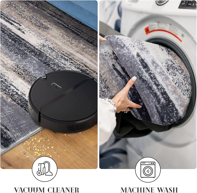 Modern Abstract 9x12 Large Machine Washable Living Room Rug Non-Slip Soft Bedroom Area Rug Grey Black Multi Ultra Thin Print Faux Wool Carpet Throw Rugs for Nursery Playroom Dining Room Indoor