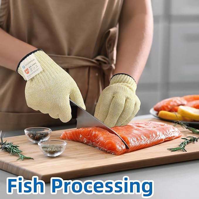 Schwer SlicePro ANSI A9 Cut Resistant Gloves, Food Grade Cutting Glove, Mandoline Gloves for Kitchen, Oyster Shucking, 2 Pairs, XL, Beige