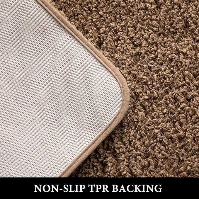 MIULEE Extra Thick Non Slip Bathroom Rug Shaggy Soft Bath Mat Plush Microfiber Absorbent Water for Shower Tub Machine Washable (Light Brown, 24x70 Inches)