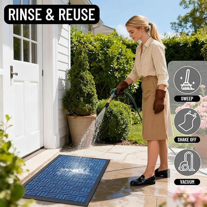 OLANLY Front Door Mat Outside Entrance 47x32, Absorbent, Heavy Duty Sturdy Natural Rubber Doormat Indoor Outdoor, Non-Slip, Stain and Fade Resistant, Low Profile Floor Mat for Entryway, Ocean Blue